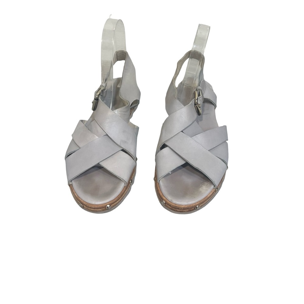 Agl Silver Leather Crisscross Slingback Sandals 37.5 7